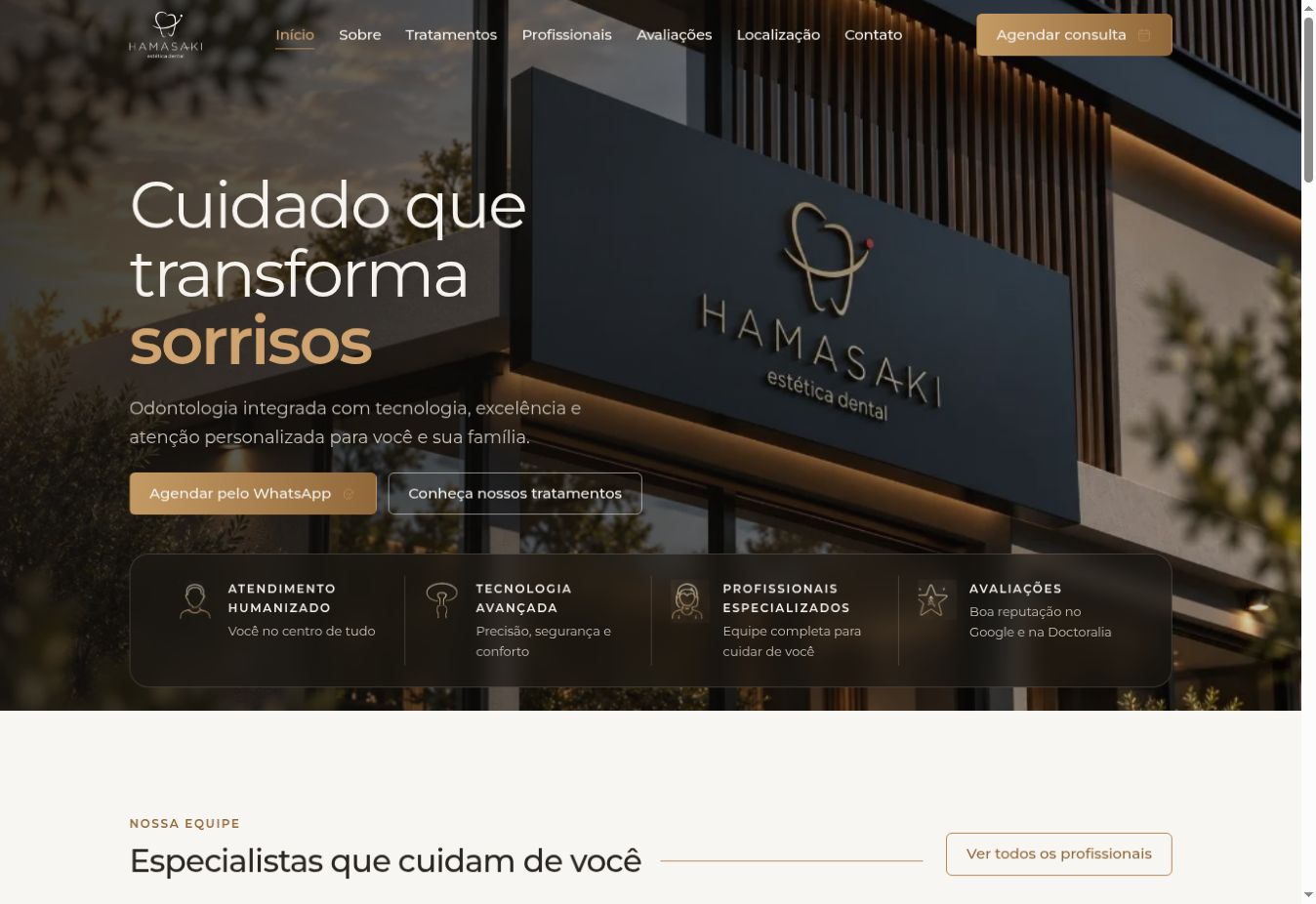 Página inicial do projeto Hamasaki Odontologia