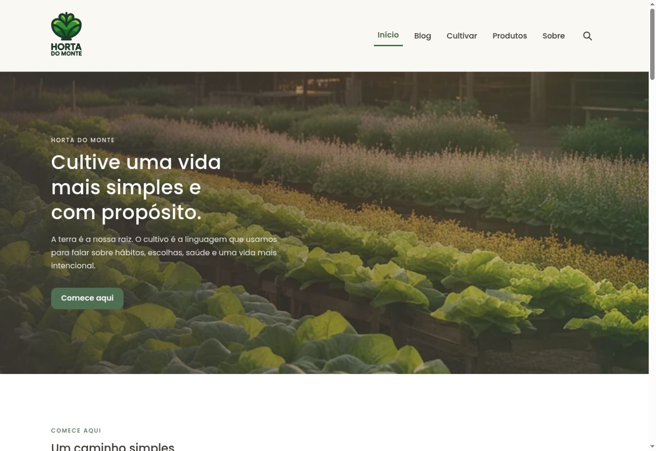 Página inicial do projeto Horta do Monte
