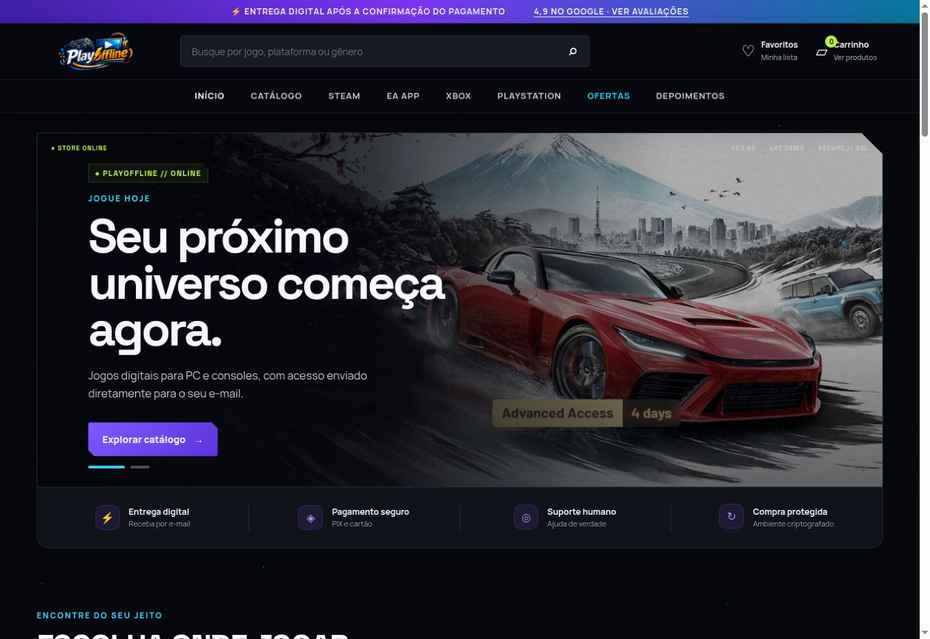 Página inicial do projeto PlayOffline